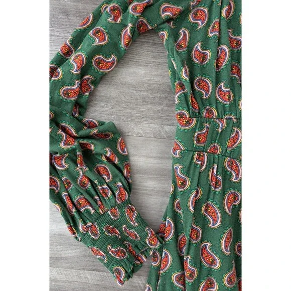 Boden Paisley Jersey Maxi Dress Size 12 Green Long Sleeve - Picture 4 of 8